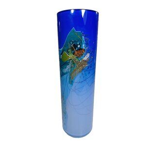Glass Eye Studio 16" Cobalt Blue Ombre Vase With Aventurine Art Deco Design Sign